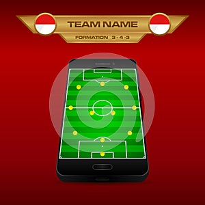 Football Soccer formation strategy template with perspective field on smartphone 3-4-3.