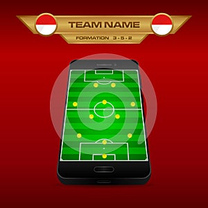 Football Soccer formation strategy template with perspective field on smartphone 3-5-2.