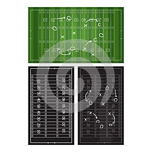 Football or soccer game strategy plan isolated on blackboard wit