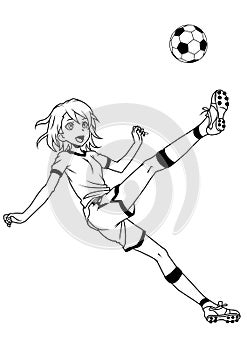 Football soccer girl kicks the ball photo