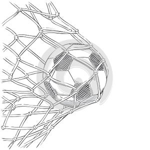 Football / Soccer goal. Ball in net. Hand drawn style background