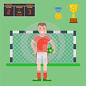 Football soccer icons player trophy competition game score win play flat design sport vector illustration