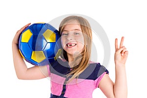 Football soccer kid girl happy player with ball