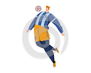 Football soccer male player kick ball, isolated on white vector illustration. Sport people action in game, young man