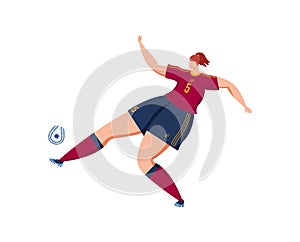 Football soccer male player kick ball, isolated on white vector illustration. Sport people action in game, young man