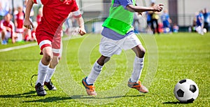 Football Soccer Match for Children. Kids Soccer Teams Playing Match