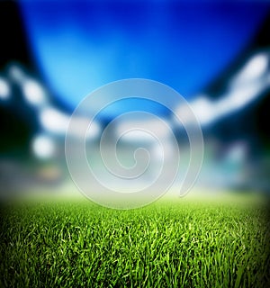 Football, soccer match. Grass close up on the stadium