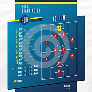 Football or soccer match lineups formation infographic.