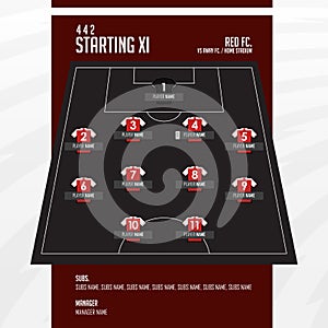 Football or soccer match lineups formation infographic. Set of football player position on soccer filed. Football icon. Vector