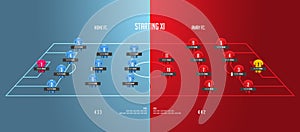 Football or soccer match lineups formation infographic. Set of football player position on soccer filed. Football icon. Vector