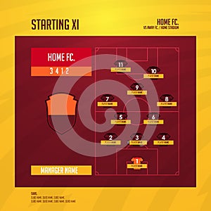 Football or soccer match lineups formation infographic. Set of football player position on soccer filed. Football icon. Vector