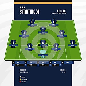 Football or soccer match lineups formation infographic. Set of football player position on soccer filed. Football icon. Vector
