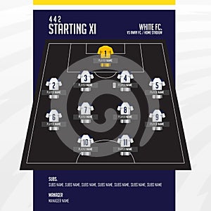 Football or soccer match lineups formation infographic. Set of football player position on soccer filed. Football soccer icon.