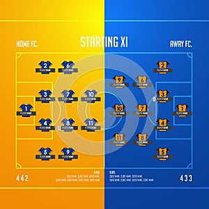 Football or soccer match lineups formation infographic. Set of football player position on soccer filed. Football soccer icon.