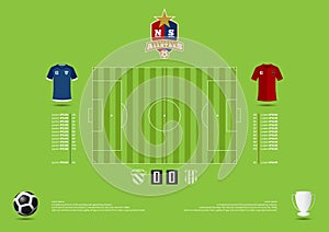Football or soccer match statics infographic. Football formation tactic. Football logo. Flat design. Vector photo