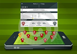 Football or soccer match statics infographic. Football formation tactic. Vector