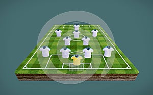 Football soccer pitch and blank football shirts with 4-2-3-1 formation.