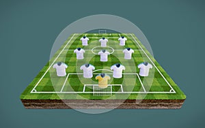 Football soccer pitch and blank football shirts with 4-3-3 formation.