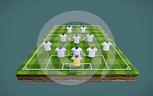 Football soccer pitch and blank football shirts with 5-3-2 formation.