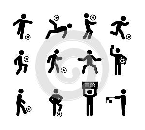 Football Soccer Player Actions Poses Stick Figure Icon Symbol Sign