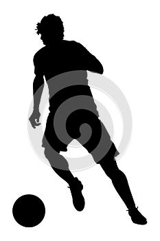 Football soccer player with ball silhouette isolated on white background