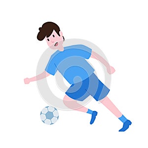 Football or soccer player dribble ball forward for shoot or kick for match league