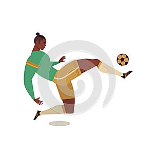 Football soccer player of isolated character of teammates referee and competition trophy vector illustration
