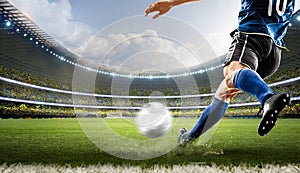 football soccer player kicking in action in blue team euro cup, nations cup ,world cup ,real madrid, inter milan, barcelona, manch