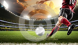 football soccer player kicking in action in red team euro cup, nations cup ,world cup ,