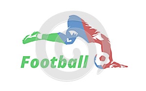 Football, soccer player kicking ball. Football theme, isolated vector silhouette