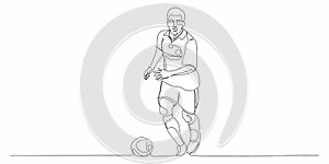 Football, soccer player kicking ball. Isolated vector silhouette. Football defender, striker or goalkeeper