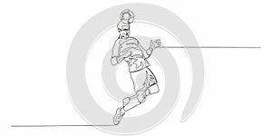 Football, soccer player kicking ball. Isolated vector silhouette. Football defender, striker or goalkeeper