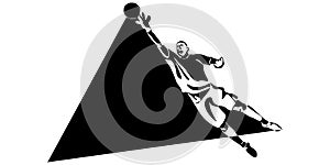 Football, soccer player kicking ball. Isolated vector silhouette. Football defender, striker or goalkeeper