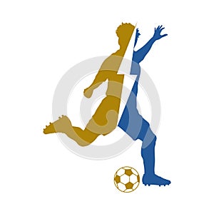 Football soccer player man in action with electric bolt . White background vector illustration