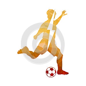 Football soccer player man in action with electric bolt . White background vector illustration