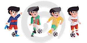 Football soccer player play ball action pose running figure set collection