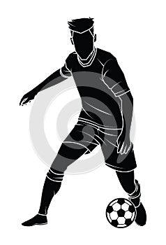 Football soccer player silhouette with ball