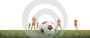 Football or soccer player Team in the sunset and Concept of sport with isolated on white Background, winning goal, Goals