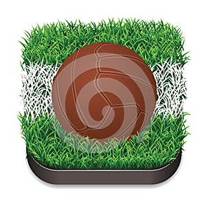 Football / Soccer Retro Ball On Grass With White Line. Sport Icon.