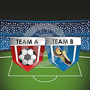 Football soccer sport poster with shields teams