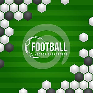 Football soccer vector background with white and black abstract texture ball and green football filed background vector design