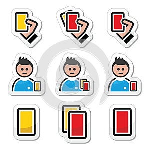 Football or soccer yellow and red card icons set