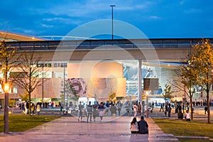 Football stadium arena with fans crowd before match game