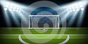 Football stadium arena, football goal on penalty position, vector