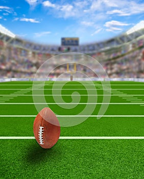 Football Stadium With Ball on Field and Copy Space