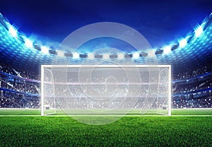 Football stadium with empty goal