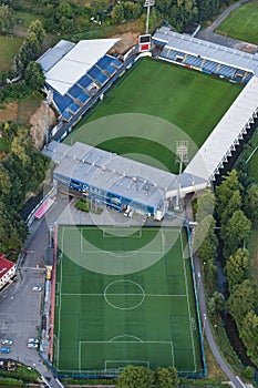 Football stadium of FC Slovan Liberec on aerial shot photo