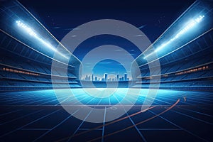 Football stadium in futuristic style with neon lights. Vector illustration EPS10, Empty stadium illustration with running track