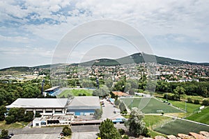 Football stadium in Nitra city and hill Zobor