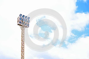 Football stadium spotlight and sky background, minimal style and copy space